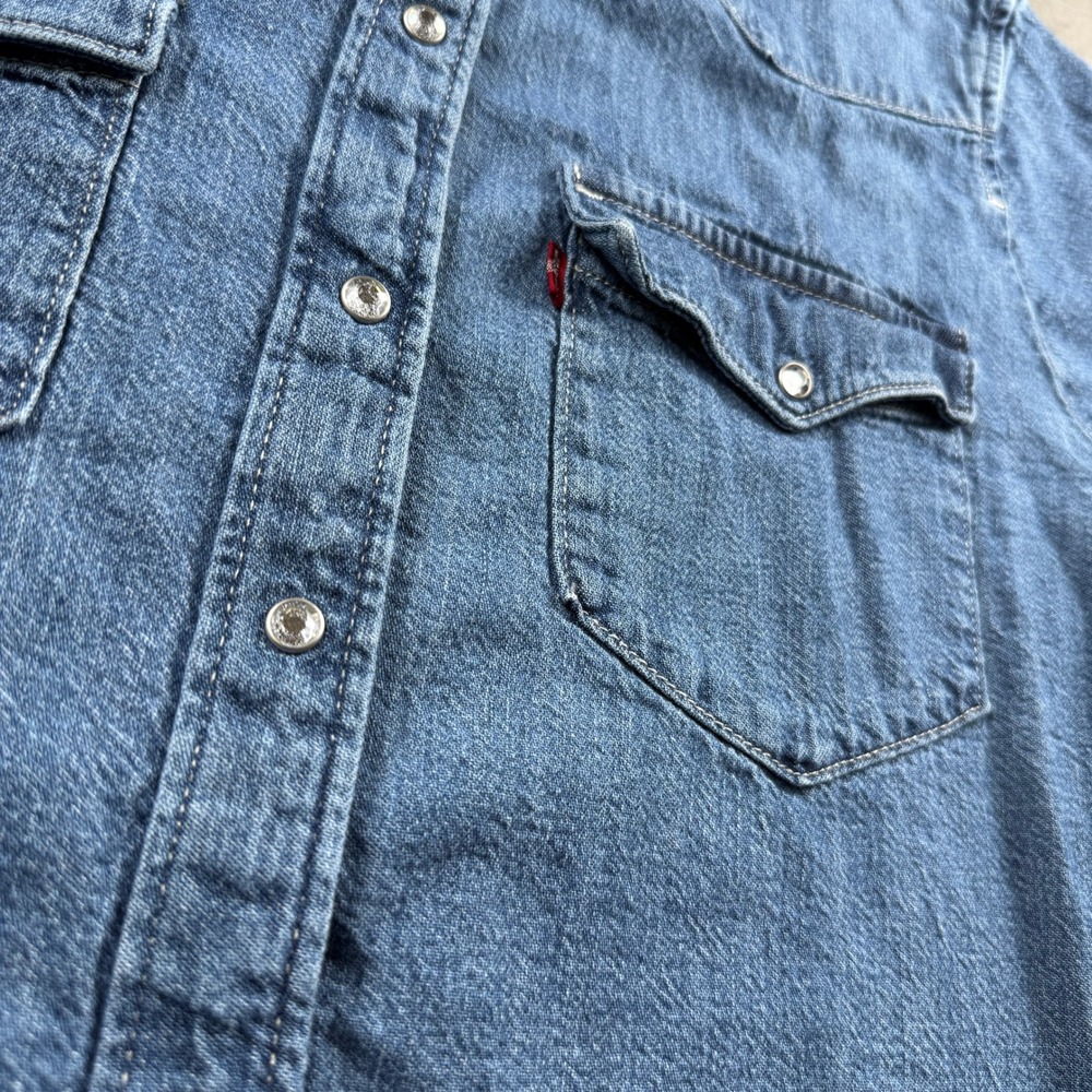 Levis Denim Western Pearl Snap Shirt Womens XL Blue Long Sleeve Rodeo Y2K Top - Picture 6 of 6
